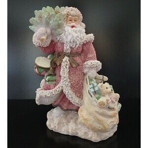 Christmas Santa 9 Inch Holding Presents & Christmas Tree Resin Figurine Decor
